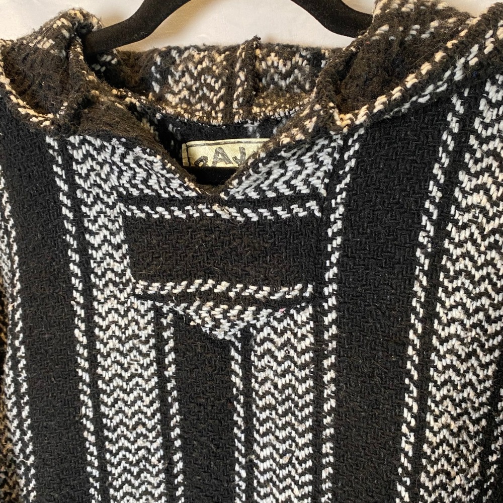 Baja Joe Mexican Baja Poncho‎ Hoodie Size Small Pullover Surfer Hippie Drug Rug - Picture 2 of 12